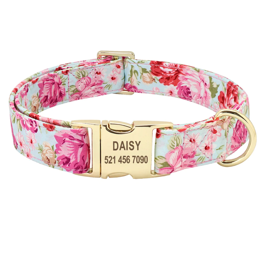 Ensemble Dognity collier et laisse personnalisable imprimé floral