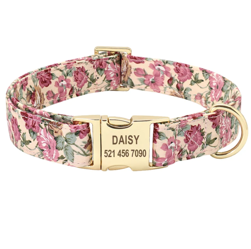 Ensemble Dognity collier et laisse personnalisable imprimé floral