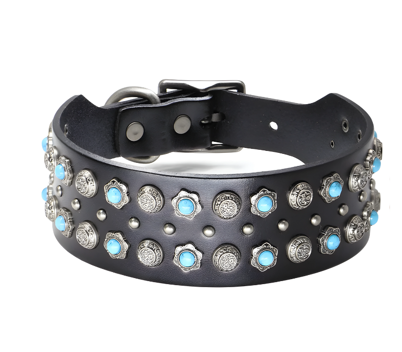 Collier en Cuir Véritable + DIAMANTS DECORATIF