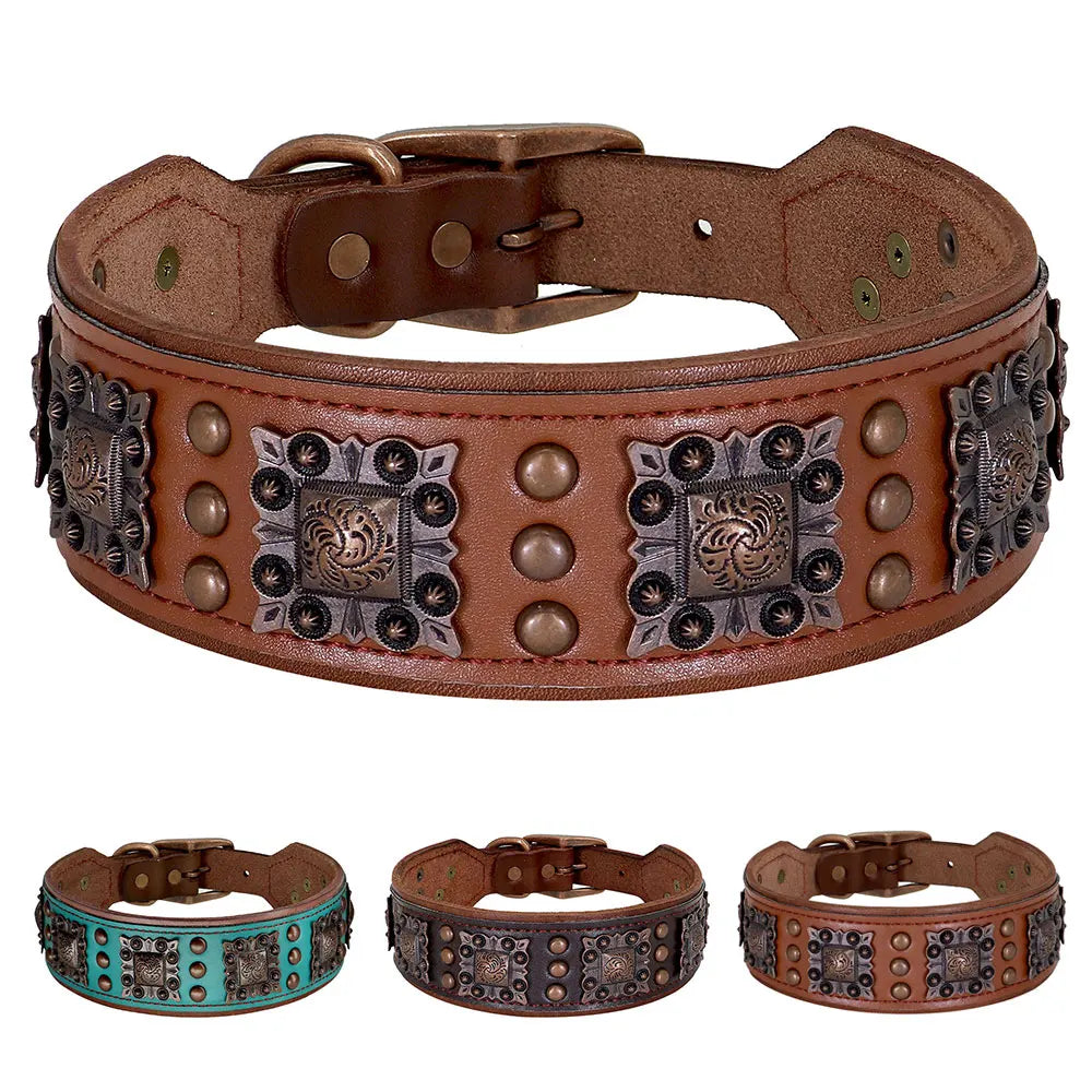 Collier en Cuir Véritable Rivet en métal