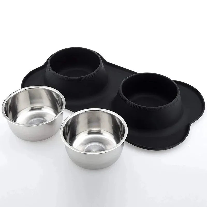 Gamelle double pour chien avec polymères en silicone