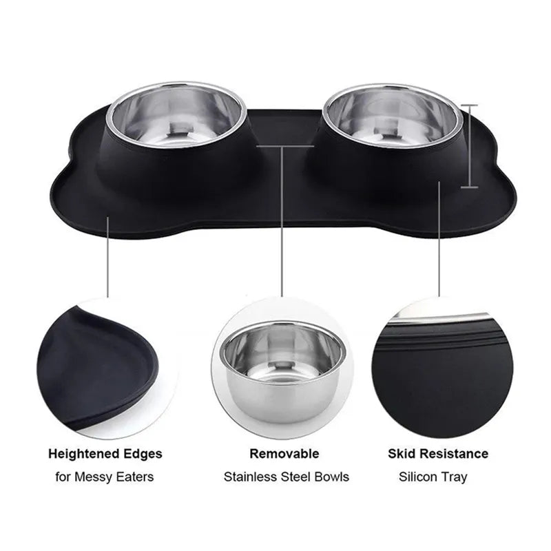 Gamelle double pour chien avec polymères en silicone