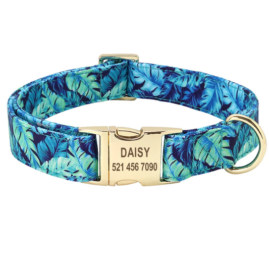 Ensemble Dognity collier et laisse personnalisable imprimé floral