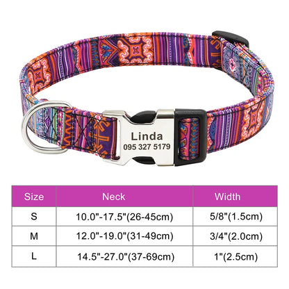 Personalized Dog Accessories Collar Nylon Printed Pet Puppy Collar Dog ID Collars Free Engraved ID for Small Medium Large Dogs